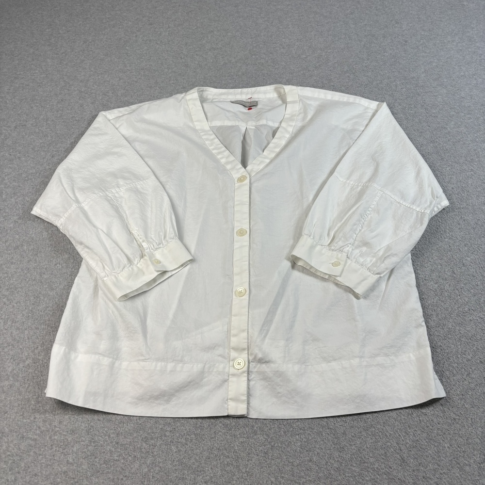 Everlane Shirt Women 14 White V Neck Button Balloon Sleeve Boho Coastal Heritage